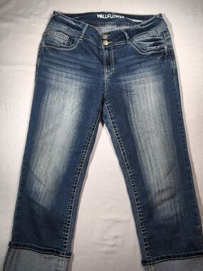 Wallflower Juniors Mid Blue Distressed Straight Jeans